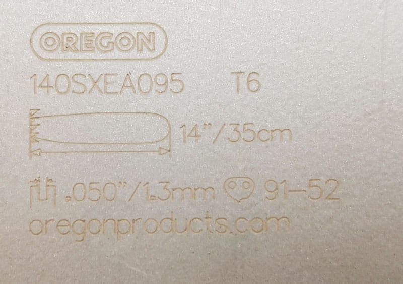 Oznaczenia na prowadnicy Oregon 140SXEA095